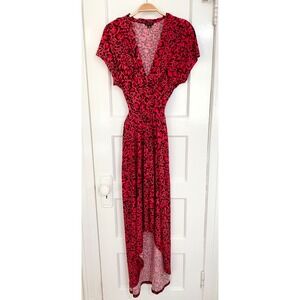 IMAN Wrap Dress / Hot Pink Leopard Soft Date Night High-Low Hem / Size 2X